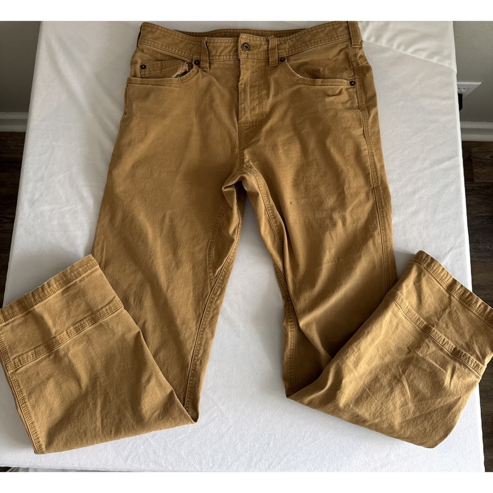PrAna Breathe Carpenter Pants Men's 31x28 Beige Tan Khaki Cotton Straight Leg